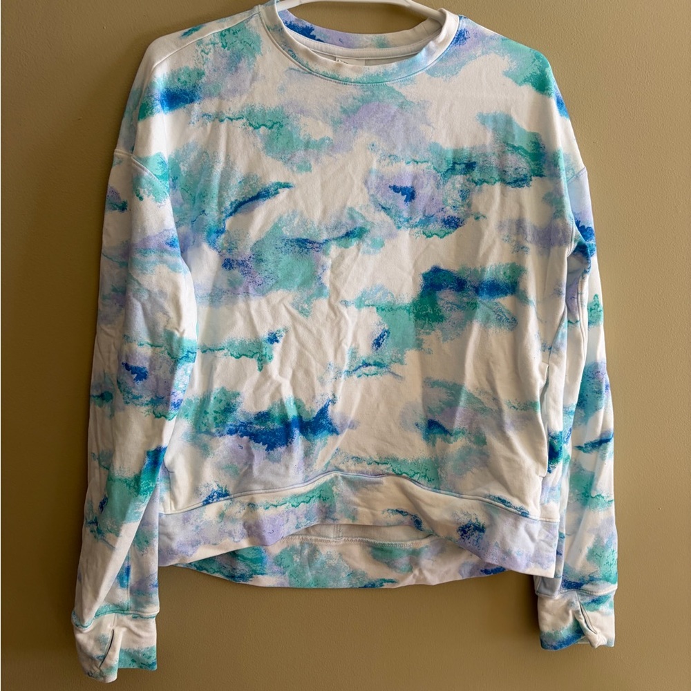 All in Motion Aqua and White Tie-Dye Top